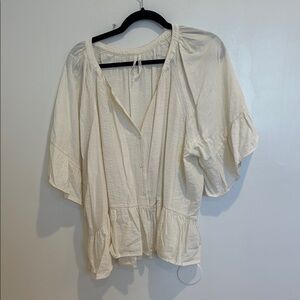 Anthropologie Cream Puff Sleeve Blouse with Mandarin Collar